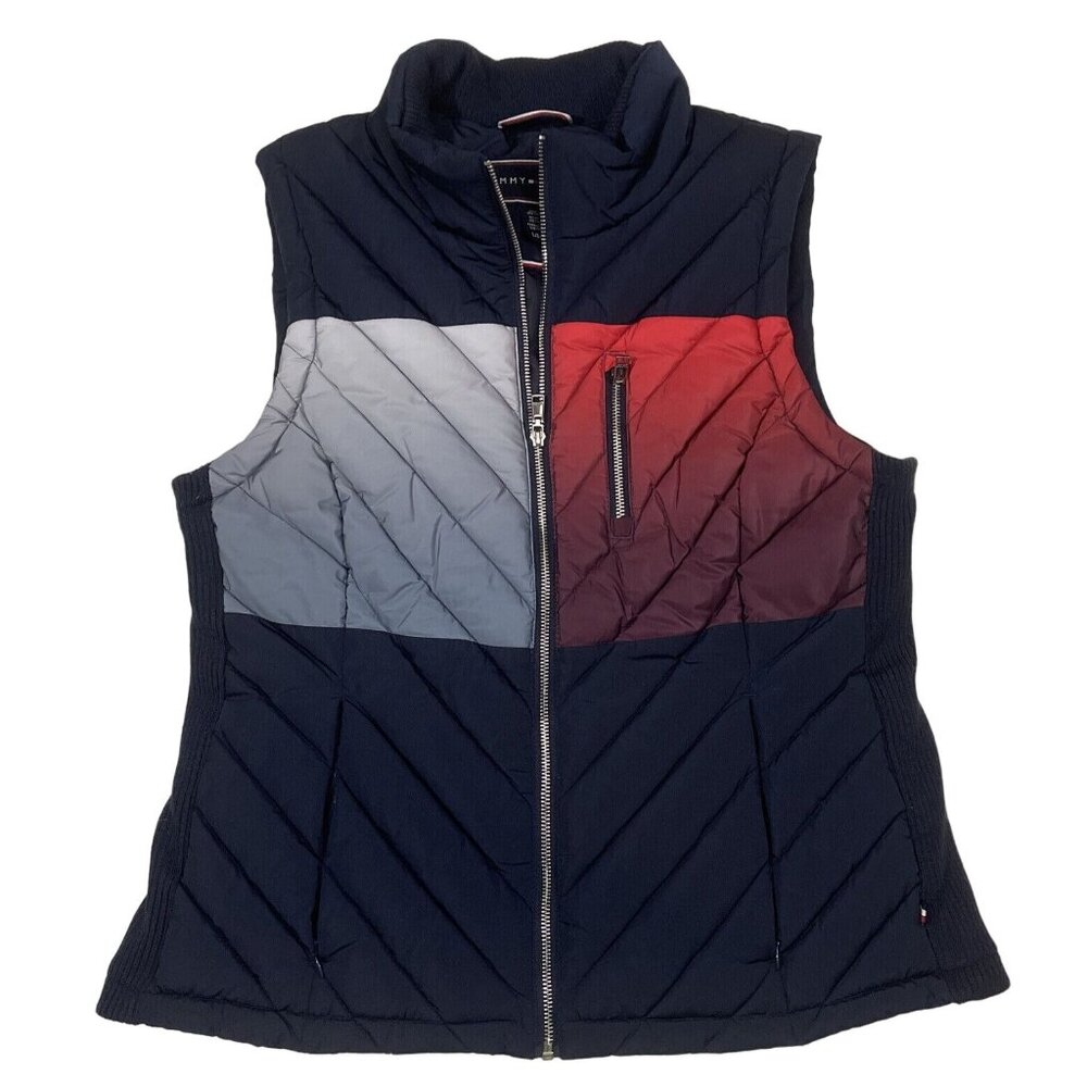 Tommy Hilfiger Quilted Vest Womens large Blue Red‎ White